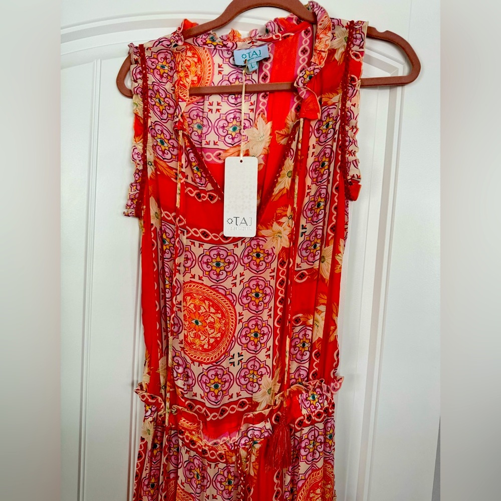 Taj by Sabrina Sparti Sleeveless Dress - Orange Grecia Tile in size Large. NWT